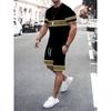 Conjunto de 2 piezas de pantalones cortos de manga corta con estampado vintage para hombre, camiseta informal de verano para uso diario, pantalones cortos deportivos para playa y exteriores.