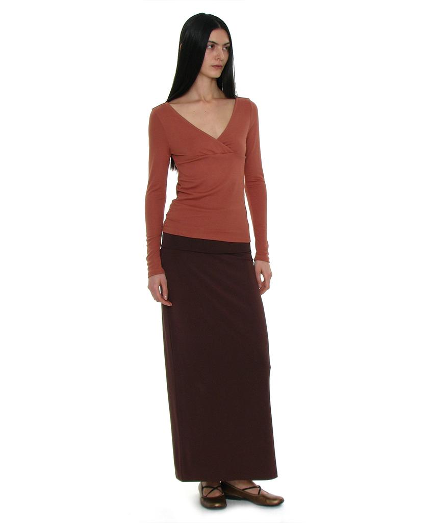 PARTIMENTO WOMEN Pwc Crossover Wrap V-Neck Long Sleeve Top_Brick