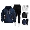 2Pcs/Set Men Sports Suit Hooded Drawstring Long Sleeve Pockets Sweatshirt Elastic Waist Trousers Set Fitness Tracksuit