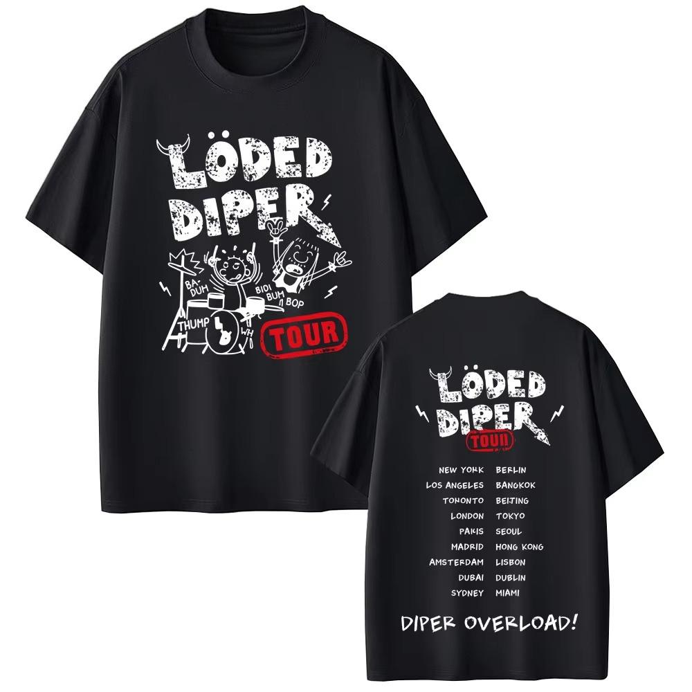 Loded Diper Diper Overload Tour Tshirt Unisex Women Vintage Rock Short Sleeve Tshirts Unisexs Casual Pure Cotton Summer T Shirts