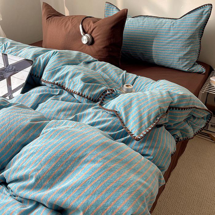 Premium Washed Cotton Bedding Set - 2026 Edition, Luxurious All-Season Four-Piece with Shell Edge Design