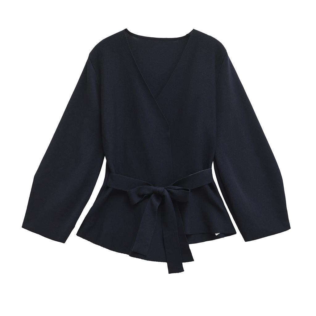 VAYLA Women Shoulder Pad Belt Knit Blazer Women Retro V-neck Long Sleeve Versatile Female Coat Women Clothes
