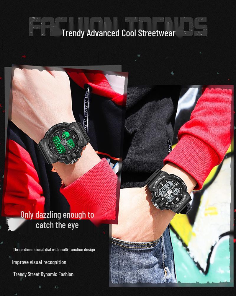 Sanda Trendy Men's Multifunction Waterproof Sports Watch with Large Dial and Dual Movement