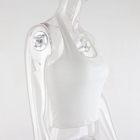 Women Vest Halter Neck Sleeveless Suspender Tops Slim Fit Sexy Threaded Texture Tank Tops Daily Wear