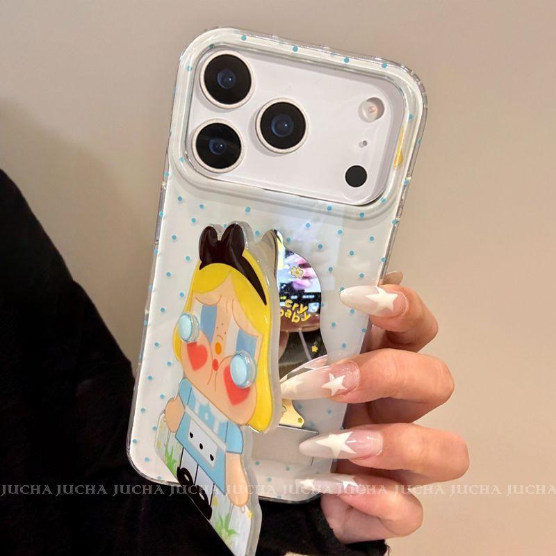 Applicable To Apple 17 Mobile Phone Case, High-end New Iphone17promax Cartoon Mobile Phone Case, Polka Dot Blue Dress Crying Baby