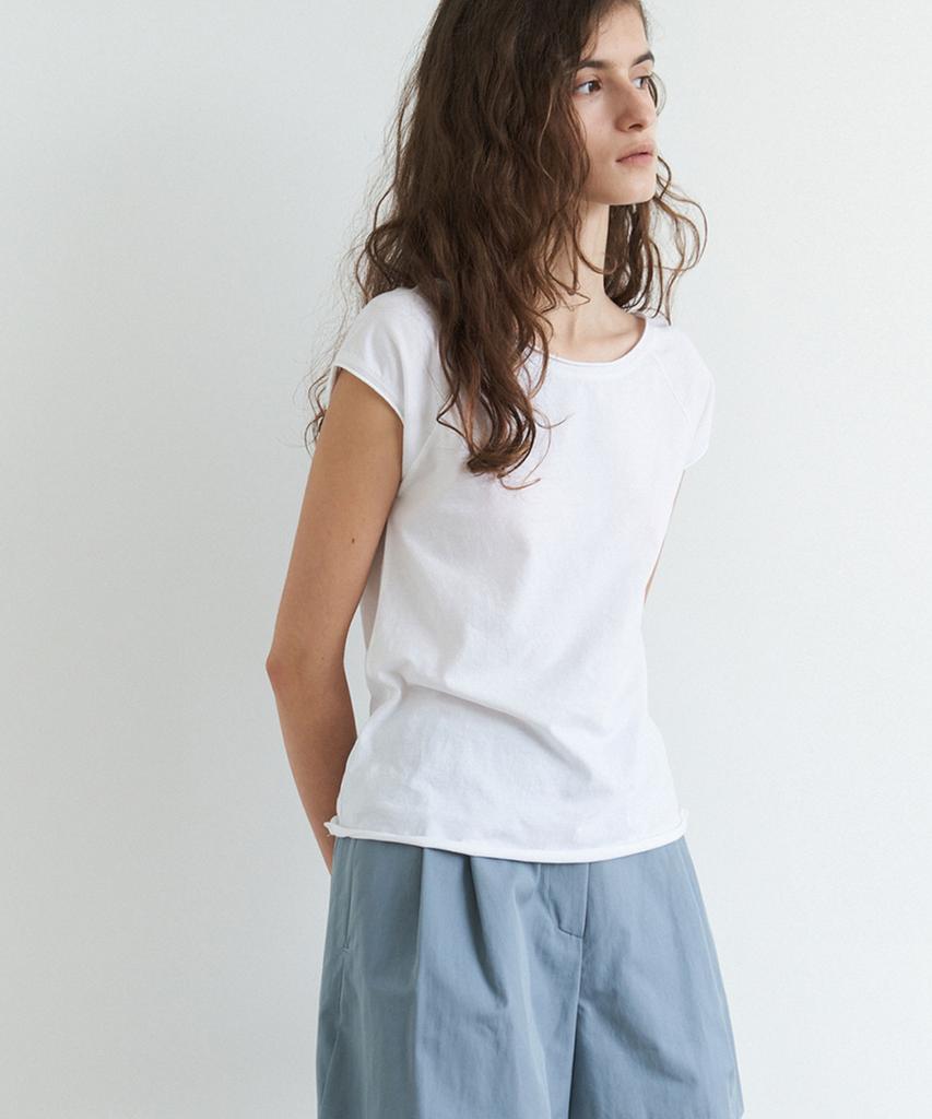THERYE Round Neck Cap Sleeve T-Shirt(White)