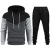 Men's Patchwork Hoodie Set, Warm and Luxurious Two-piece Set, High-quality Printed Pullover, Sportswear