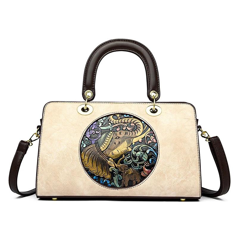 Retro Chinese Women's Handbag  New PU Luxury Material Traditional Relief Craft Elephant Pattern Women's Shoulder Bag