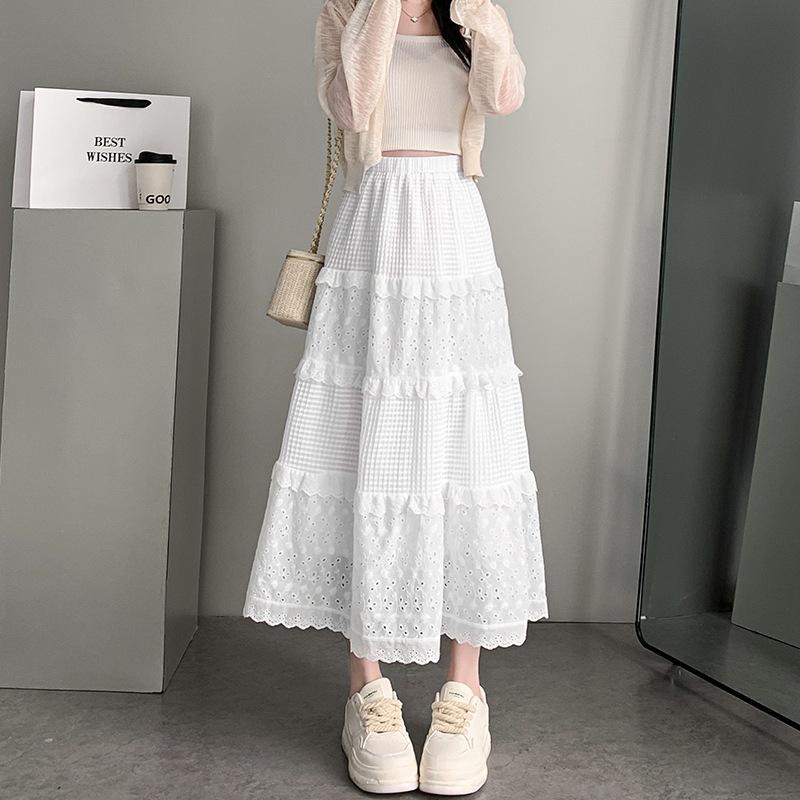 White Half-body Skirt Female Spring, Summer and Fall High-waisted Thin Medium-length A-line Ballet Style Fluffy Cake Skirt