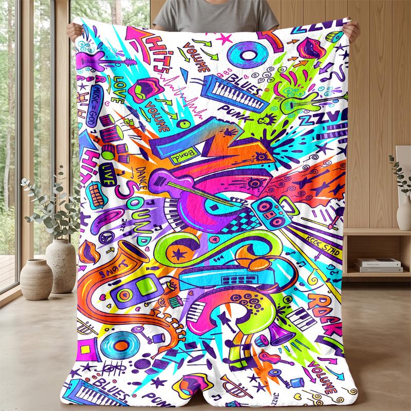 Music Dreams In Space Theme Blanket Lightweight Warm Flannel Blanket Decorative Throw Blanket for Home Decoration