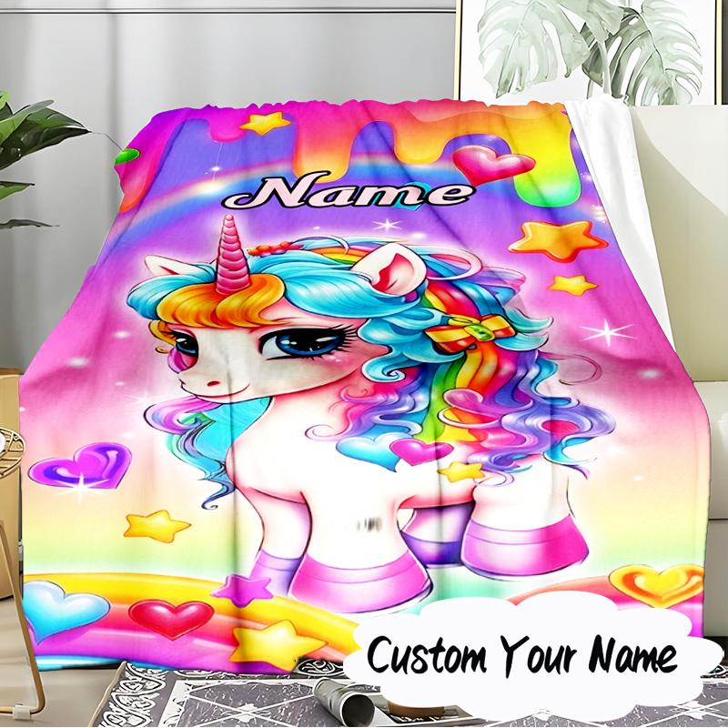 Custom Name Rainbow Unicorn Dream Blanket Ideal Bedding Blanket Perfect for Travel, Camping, Living Rooms, Offices, Sofas, Fan Christmas Gift