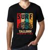 Men's Vintage Tee Shirt Graphic T Shirt V Neck Surf Summer Time TALLINN Deep Black