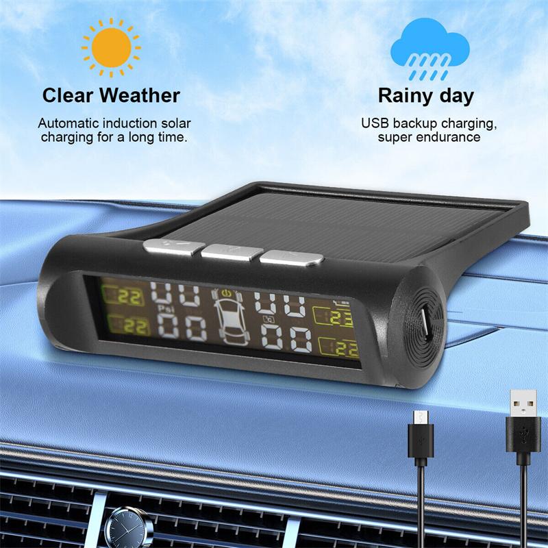 4 Sensors Car Tpms Tyre Pressure Monitoring System Solar Powered Digital Lcd Display Auto Security Alarm Tester Automotive Test