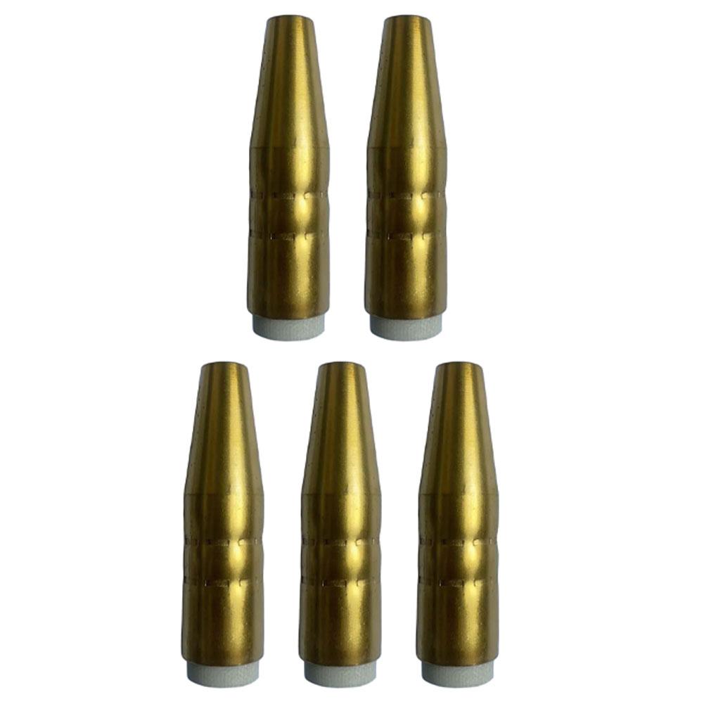 5Piece Gas Nozzle Set 38 Inch Brass for Bernard QS MIG Welding Gas with Compatibility for Multiple Contact Tips