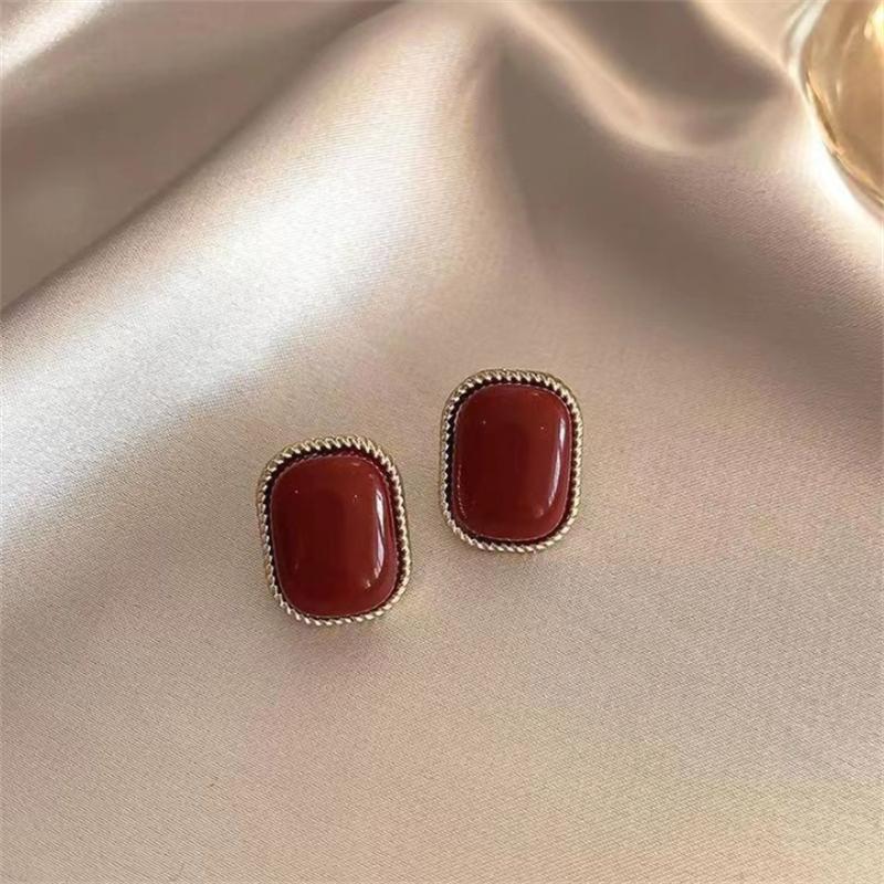 Fashion Korean Enamel Red Ear Stud Earrings for Women Girl Gift Jewelry Wholesale