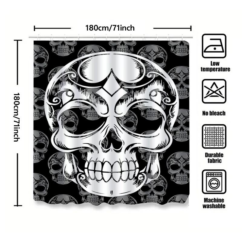 Tuniu Skull Pattern Shower Curtain Black Grey Gothic Horror Room Decor Bathroom Curtain