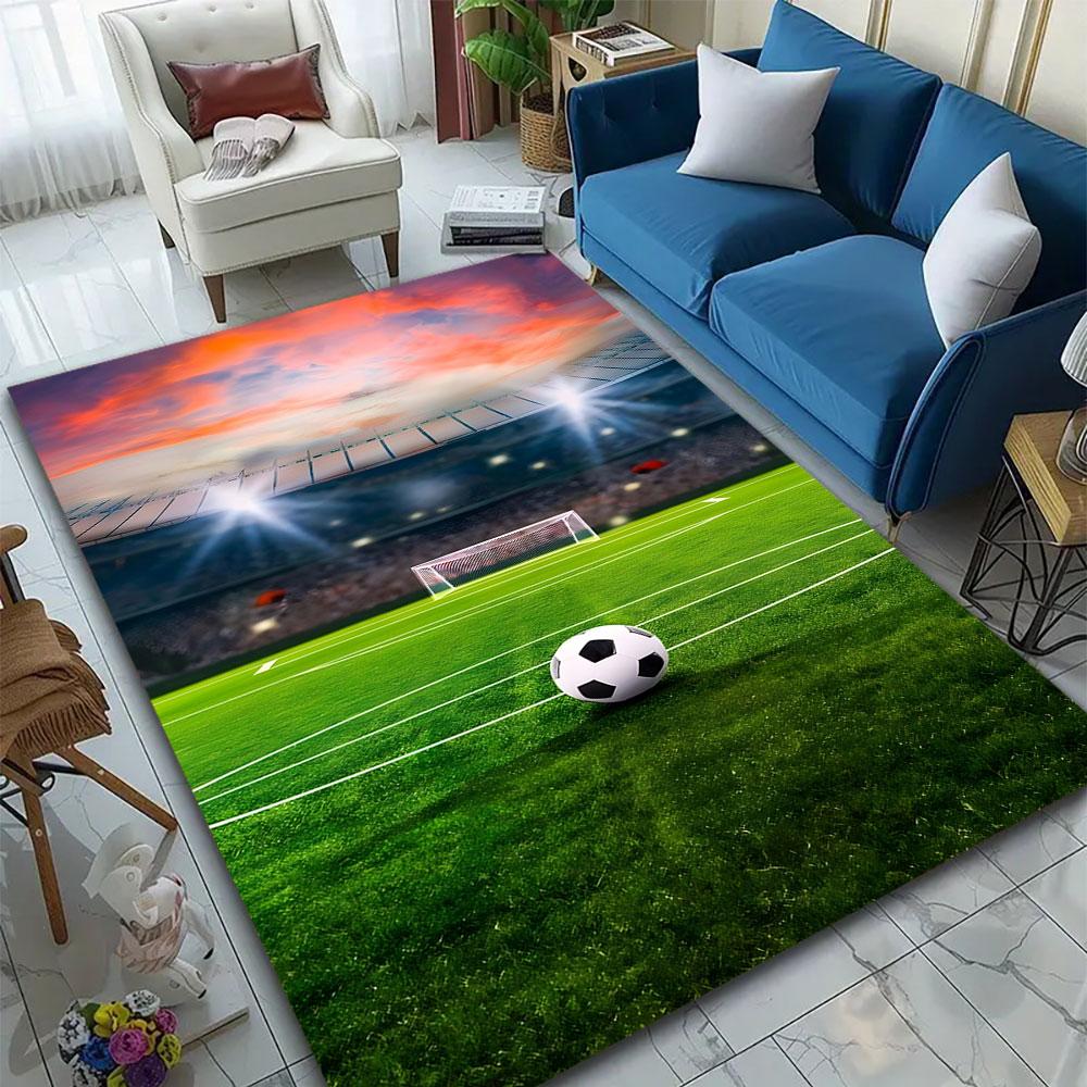 Soccer Stadium with Ball and Goal Patterned Carpet, Suitable As a Non Slip Play Mat for the Living Room and Bedroom Sofa