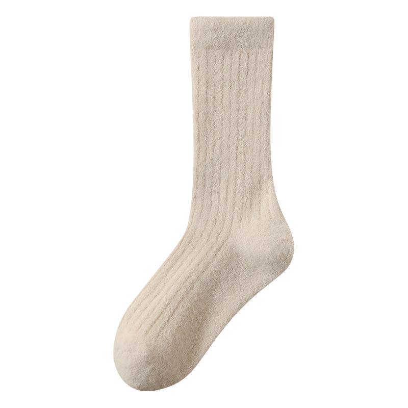 Socks Solid Color Stacking Socks, Seasonal Australian Velvet Warm Home Sleeping Socks, No Hair Loss, Piled Thickened Medium Tube Socks