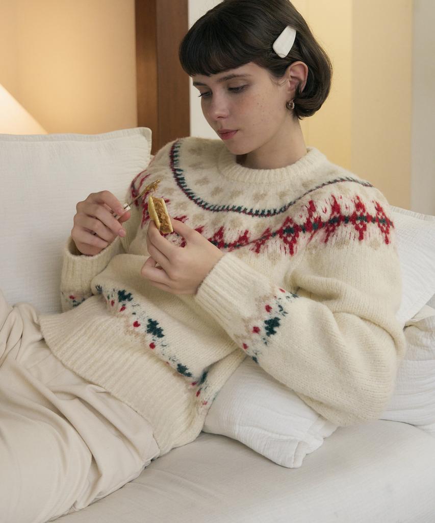 Deuloupisumeon [Drawfit Women X Aloha] Fence Nordic Pullover Knit [L.Grey]