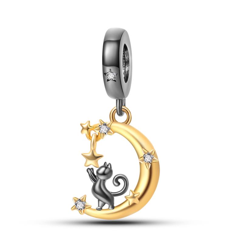 Authentic Accessories Bracelets Genuine Genuine Copper Moon Decorative Charms Bead Elements Inlaid Zirconium Luna Cat Dangle Pendants Jewelry