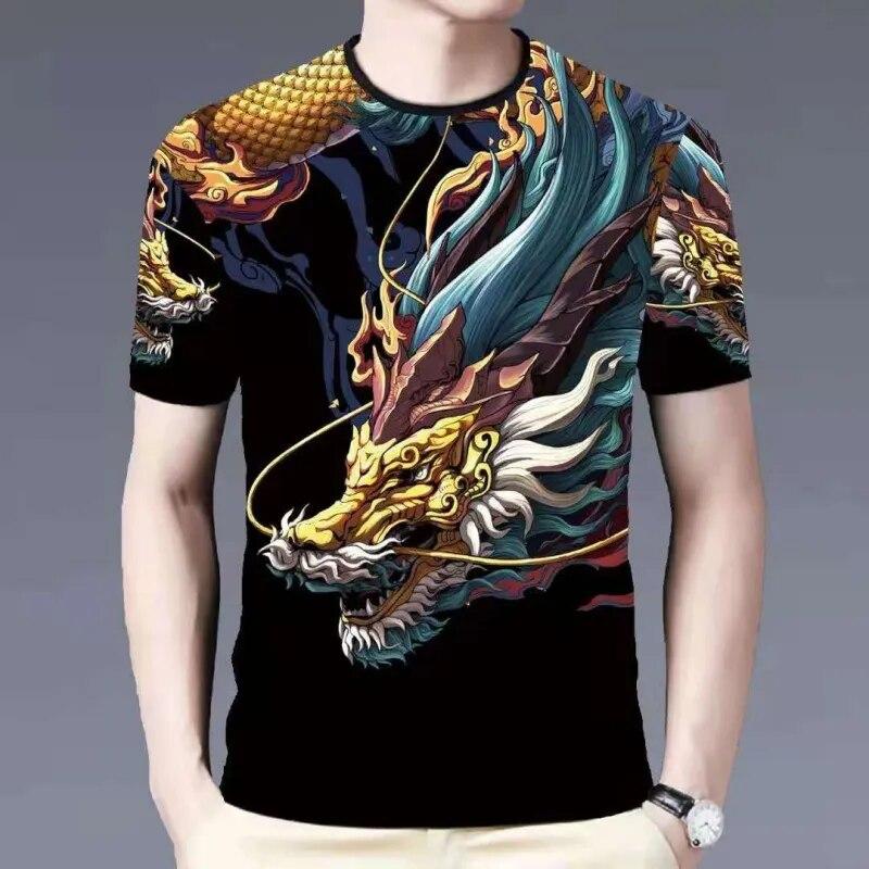 T-Shirt manches courtes pour hommes, surdimensionné, imprimé Dragon chinois graphique 3D, décontracté, à la mode, été