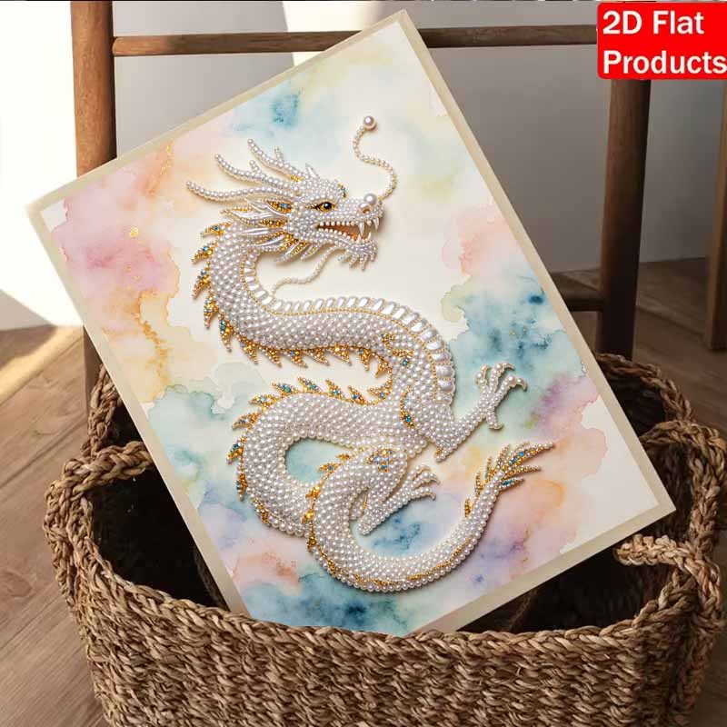 Pearl Art Painting Home Wall Decor Pearl Gemstone Painting Chinese White Dragon Crafts Adult/Beginner Gift Creative Home Decor Unframed