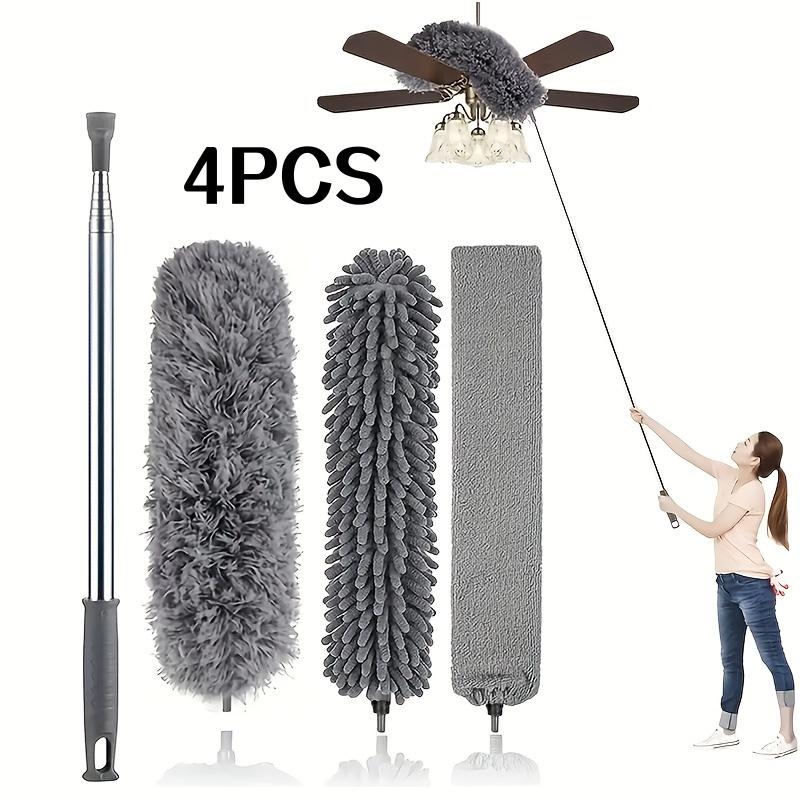 4-Piece Set of Household Electrostatic Dust Dusters, Extendable Feather Duster, Retractable Dust Brush, Dust Duster for High Ceilings, Fans, Spider W