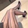 Skinny Striped Pantyhose Women Sexy Open Crotch Tights Oil Shiny Thin Transparent Stockings Pole Dance Clubwear