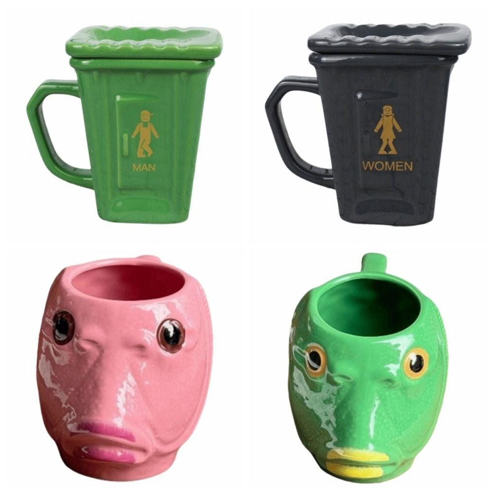 Novelty Funny Toilet Shape Cup Large Capacity Creative Design Ceramic Mug With Lid Water Cup Prank Gift