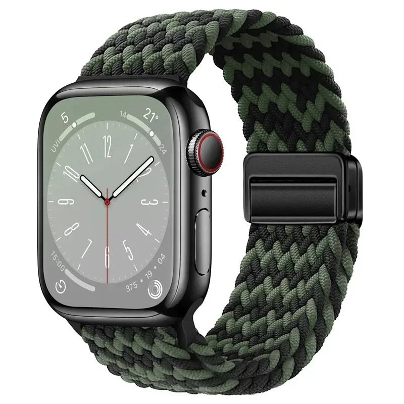 Nylon Braided Loop Strap for Apple Watch Ultra2 49mm 9 8 7 45 41mm Metal Magnetic Bracelet Wristband for 6 5 4 3 SE 44 40mm Band