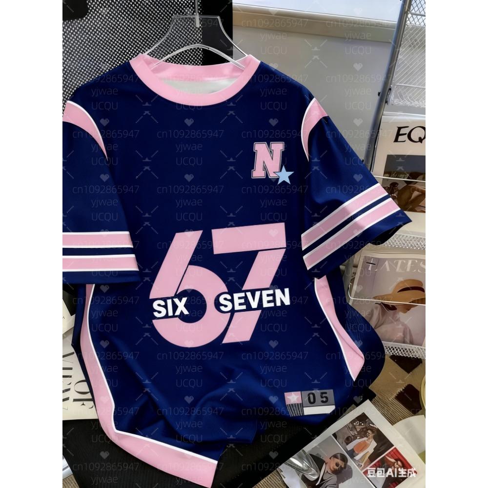 Sommer Mode 67 SIX SEVEN Kinder T-Shirt Lustig 6 7 Aufdruck Kurzarm Jungen T-Shirts Oberteil Locker Streetwear Mädchen Kleidung