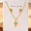 Exquisite Zircon Cross Necklace Earrings Set Charms Earrings Necklace Clavicle Collar Chain Necklace Easter Jewelry Gift