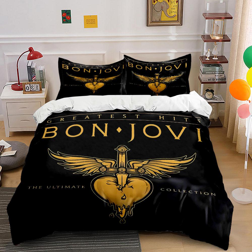 """Bon Jovi Gultasveļas Komplekts Melns""" Gultasveļas Sega Pārvalka Komplekts Sega Pārvalks Spilvendrānas"""  (1 * Segas pārvalks 2 * Spilvendrānas, bez segas pildījuma)
