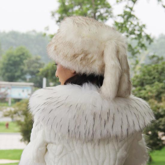 Winter Hat Ethnic Style Design Ear Protection Thickened Lining Faux Fur Ball Women Hat Flat Top Imitation Fox Rabbit Fur Hat