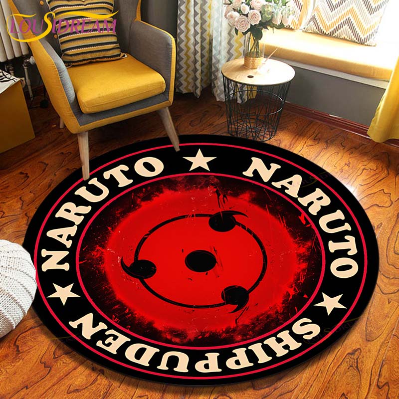 Anime Naruto runder Teppich, Bodenmatte, Schlafzimmer, Flanell, Tierteppich, rutschfeste Baby-Spielmatte, Kinderzimmer-Dekorationsmatten