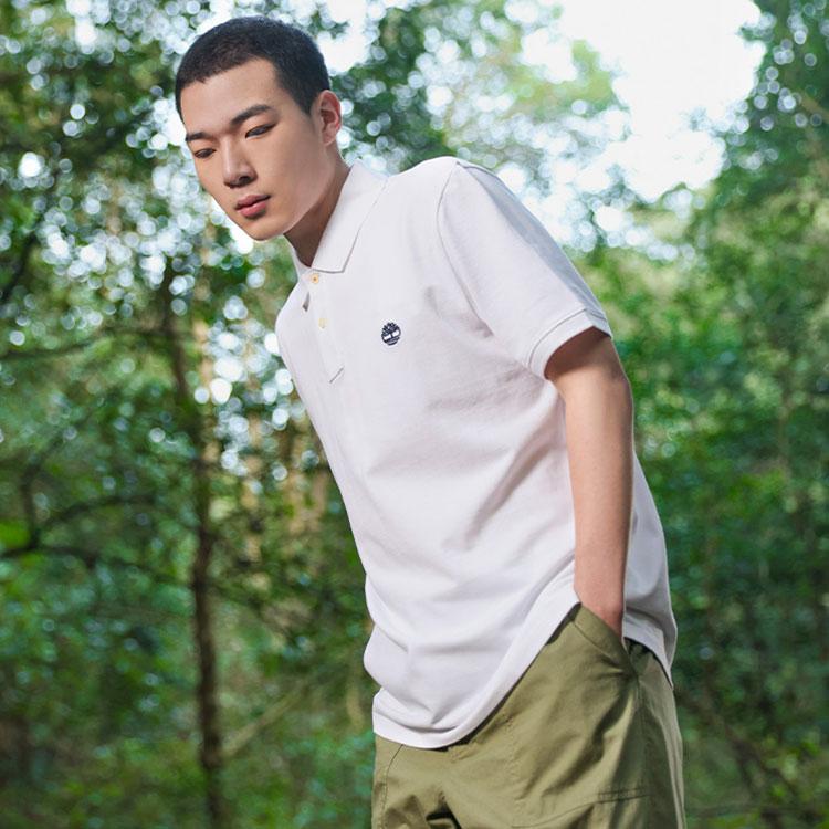 Timberland Outdoor Casual Solid Color Short Sleeve Polo Shirt Men Tops White A62T5-100