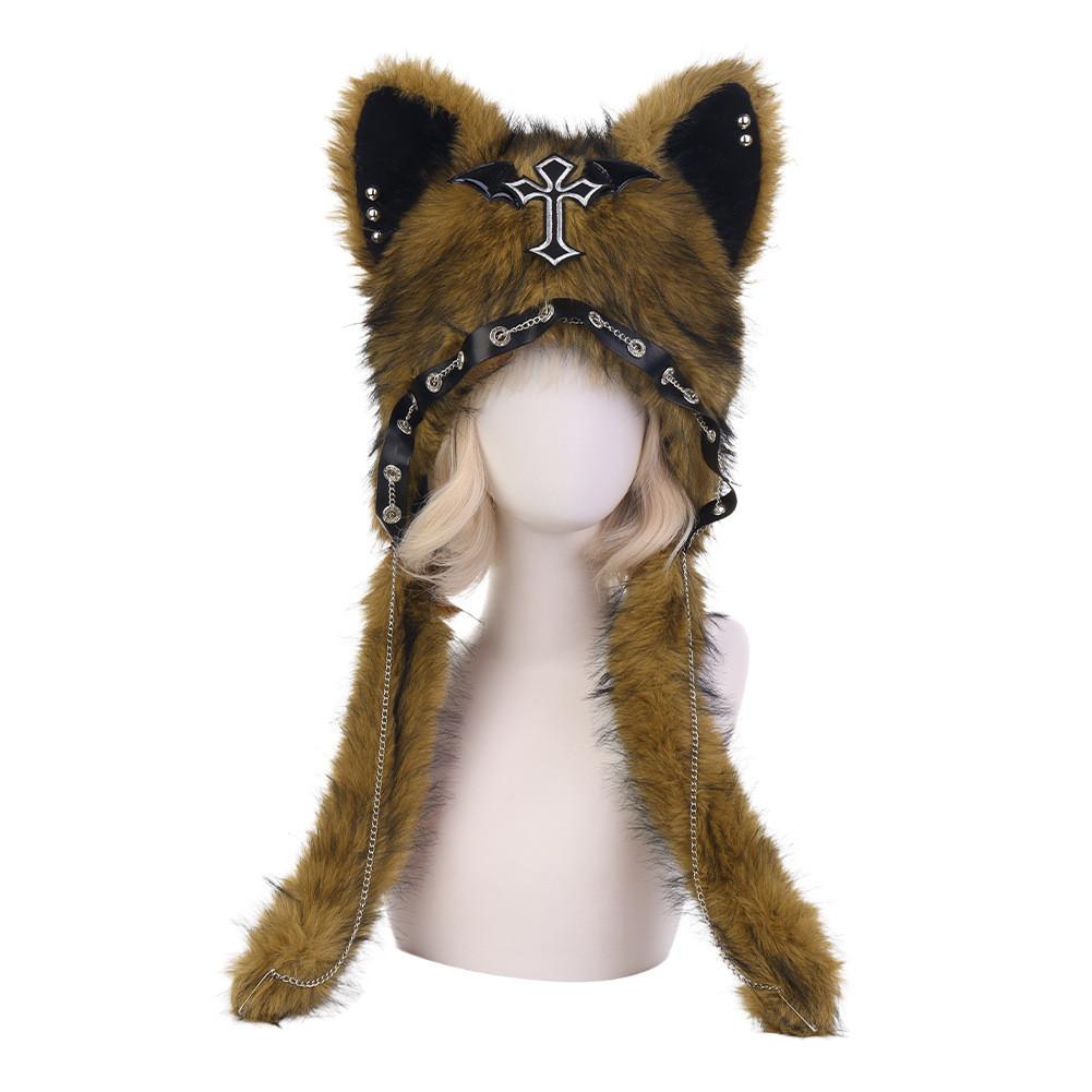 Plüsch-Katzenohren-Mütze für den Winter, warm, faltbares Design für Punk-Style-Enthusiasten