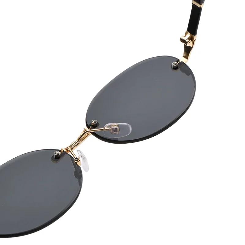 Lunettes de soleil à monture ovale personnalisées rétro pour femmes et hommes, lunettes de soleil haut de gamme en métal, luxueuses, sans cadre, pour voyage, UV400