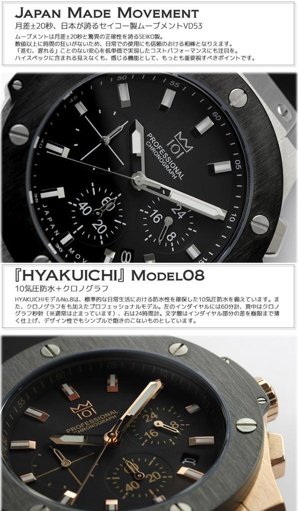 Watch 100m Waterproof Chronograph Date Display Rubber Belt Silver X Black [HYAKUICHI 101] Men's