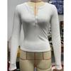 Spring and Autumn Women's Y2K Slim Fashion Threaded Pit Stripe Button Long Sleeve Top