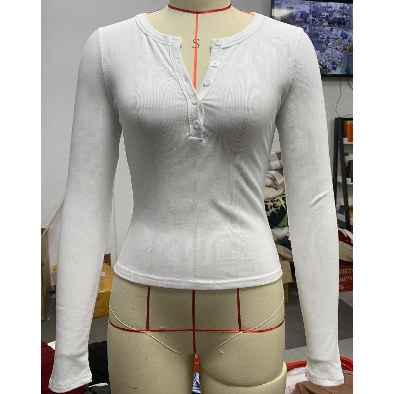 Spring and Autumn Women's Y2K Slim Fashion Threaded Pit Stripe Button Long Sleeve Top