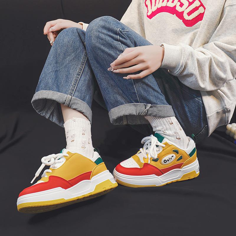 White Shoes for Women Spring and Autumn New Color Matching Platform Sneakers Ins Fashionable All-Match Niche Non-Slip Sports Casual Shoes