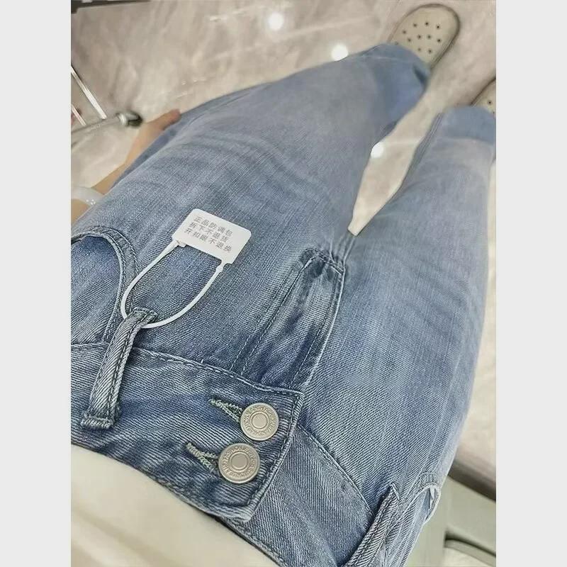 Women's High-Waist Wide-Leg Tencel Jeans - Slim Fit, Breathable, Large Size, Ice Silk, Autumn Pants