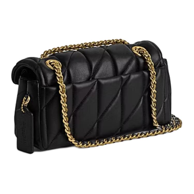 Coach Tabby 20 Striped Quilted Magnetic Closure Logo Flap Leather Pillow Bag Crossbody Shoulder Bag Small Women Bags Black CP149-B4BK