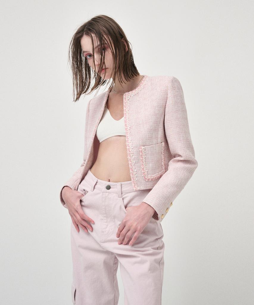 ETMON Pocket Denim Turn Up Pants, Pink
