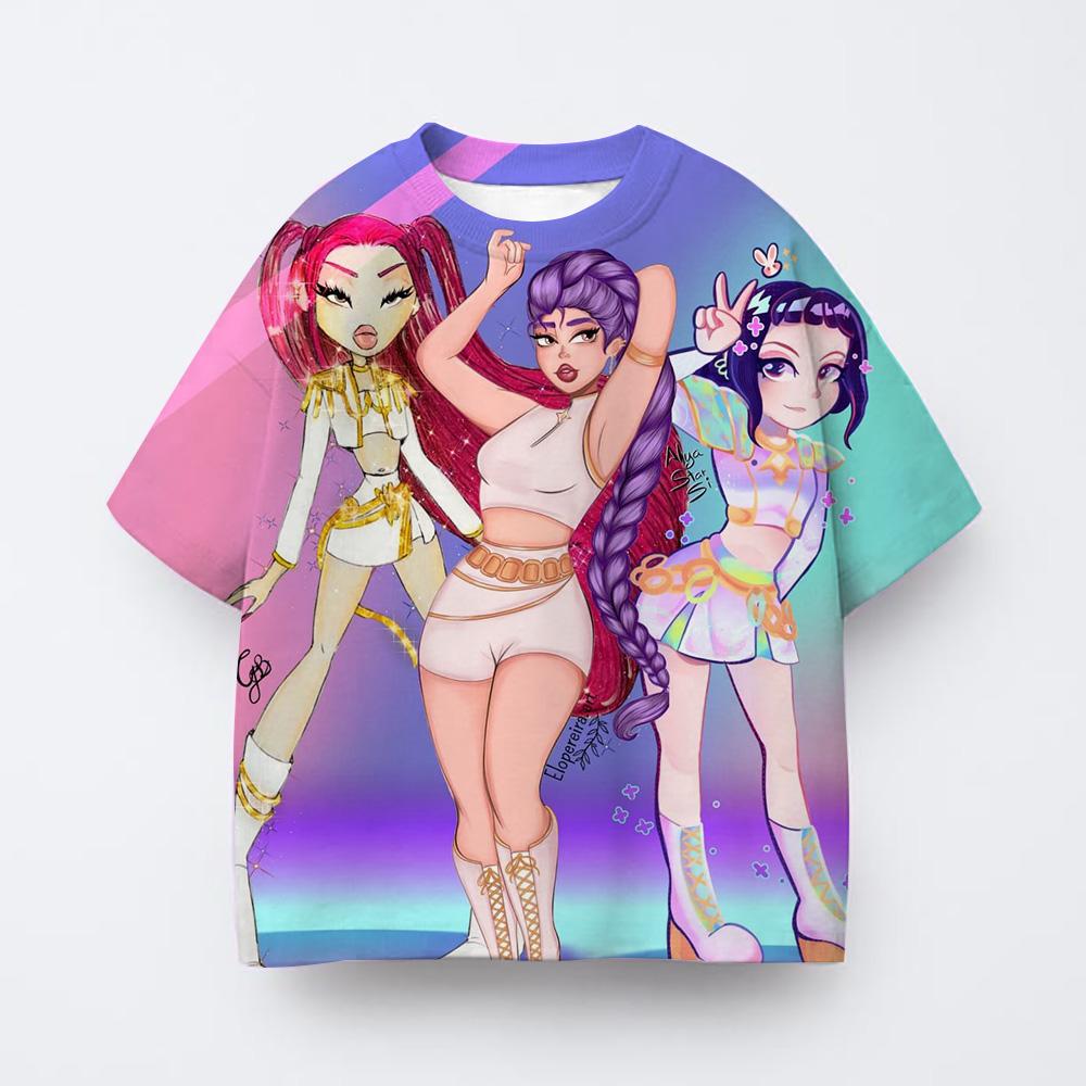 Kids T-shirts Anime Kpop Witch Hunting Group 3D Printing Fashion Casual Cartoon Children's Clothing T-shirt