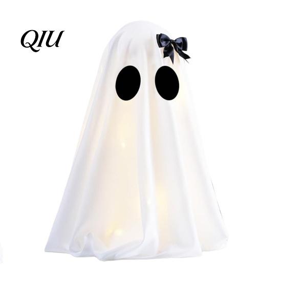 Seasonal Holiday Decor Halloween Ghost Decoration, Light-Up with Witch Hat/Bow, Party Supplies Spooky Standing for Porch Yard Outdoor Decoration