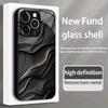 Coque de téléphone en verre trempé à motif texturé noir adaptée pour iPhone 17 16 15 14 13 12 11 Pro/Max/Plus coque arrière anti-chute