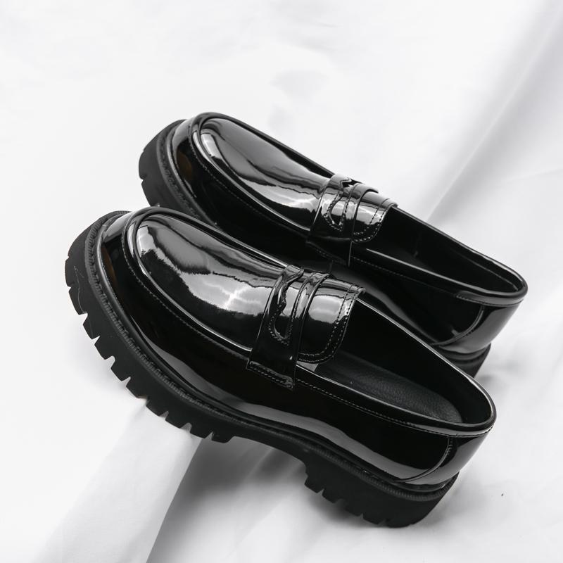 New Platform Shoes Loafers Shoes Men Thick-Soled Wedding Shoes Black Formal Business Shoes Slip-On Leather Increase Casual Shoes