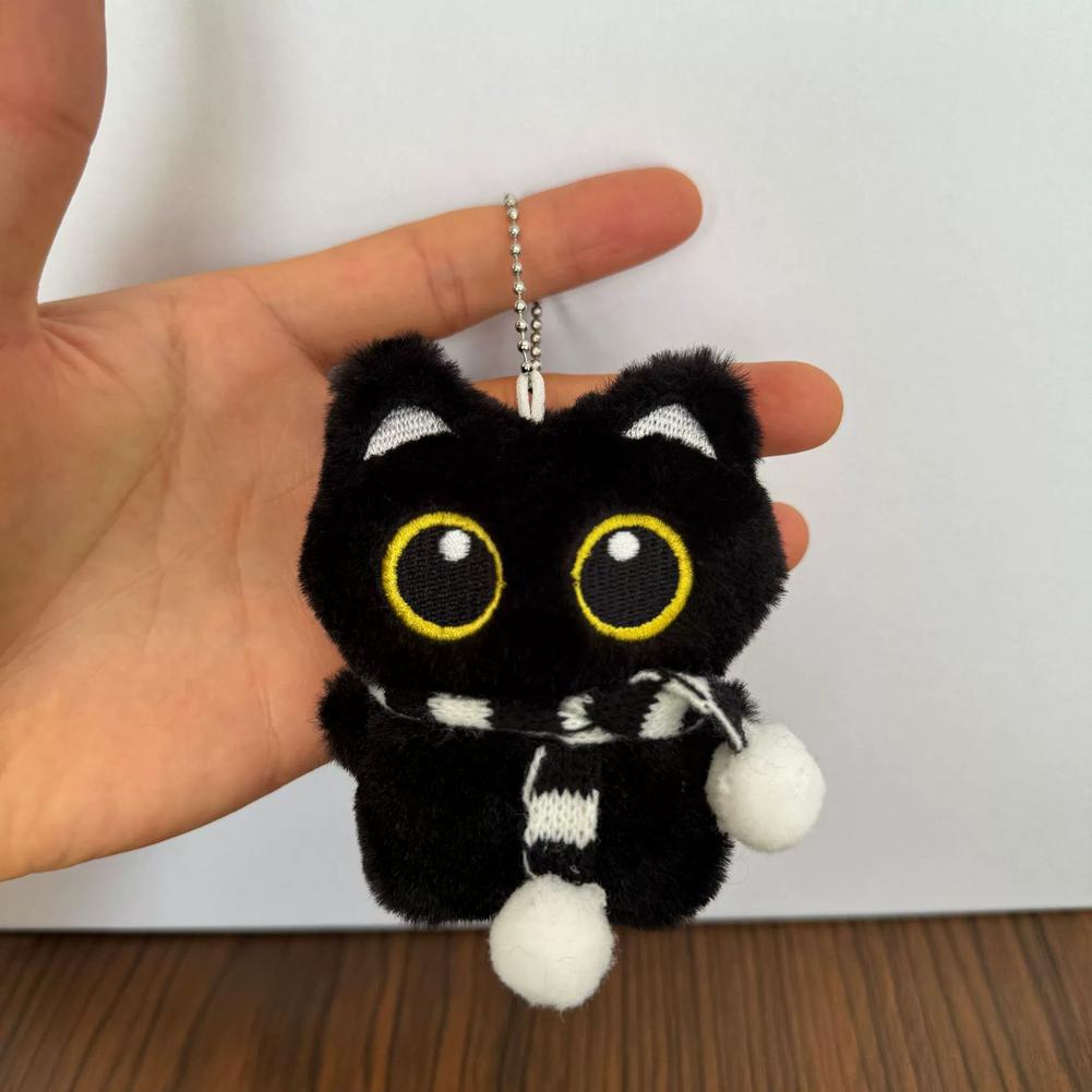 Süße kleine schwarze Katze Glocke Schlüsselanhänger Anhänger Plüschtier Puppe Weihnachtsbaum Hängende Accessoires Für Jungen Mädchen Geburtstagsgeschenke